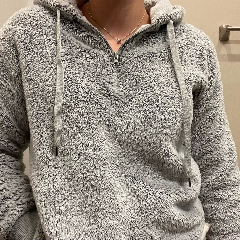 Aerie Soft Gray Sherpa Hoodie
